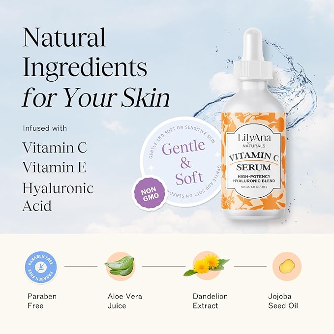 LilyAna Naturals Vitamin C Serum for Face - Face Serum with Hyaluronic Acid and Vitamin E, Anti Aging Serum, Reduces Age Spots and Sun Damage, Promotes Collagen and Elastin (Double Pack)