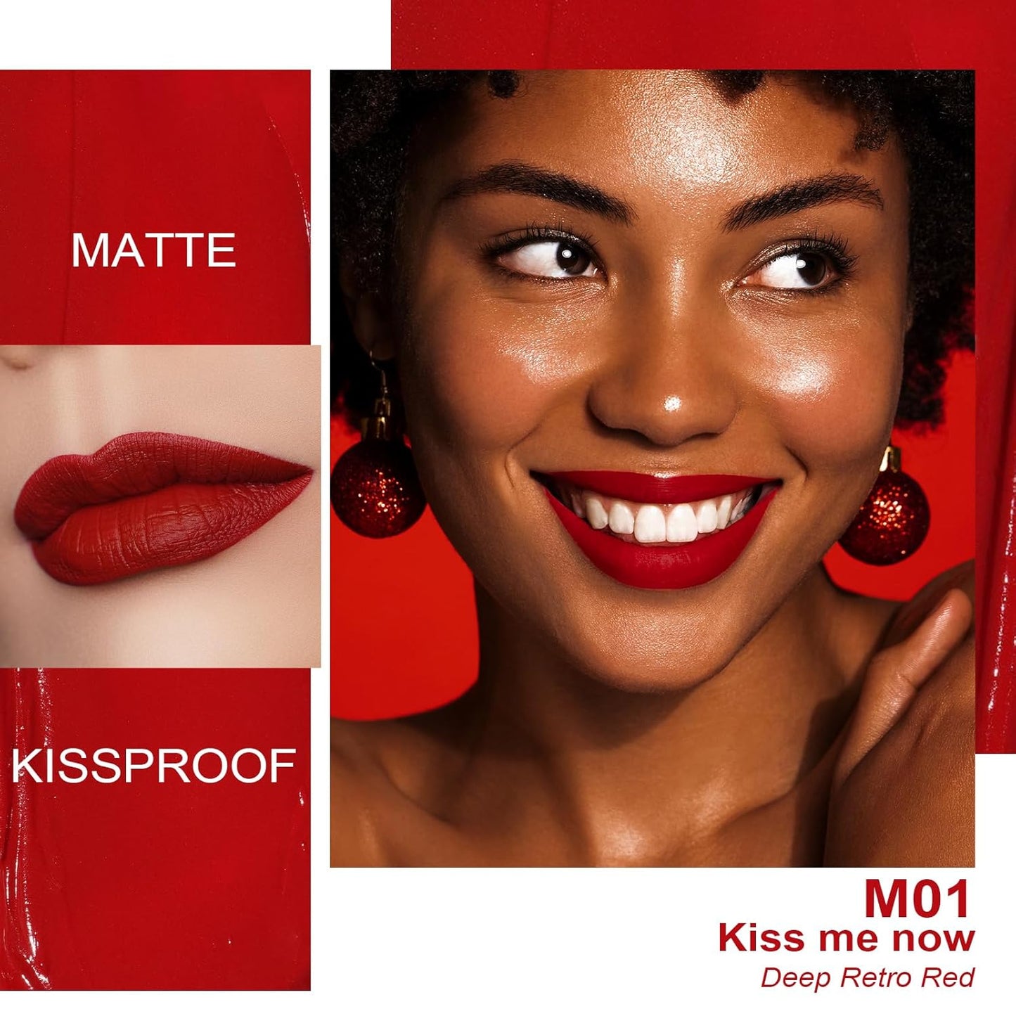 Oulac Red Black Purple Christmas Lipstick Set for Women, Matte Liquid Lipstick Long Lasting High Impact Creamy Matte Lip Gloss, Rich Colour Formula with Vitamin E & Rose Oil