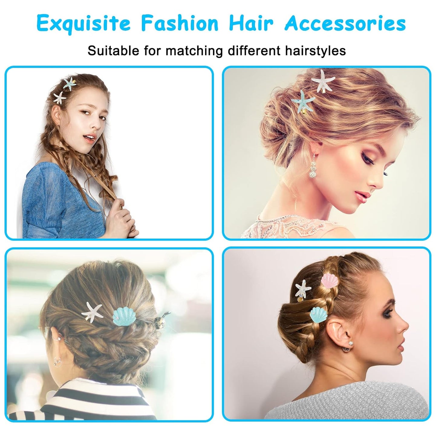 12 Pieces Shell Pearl Starfish Hair Clip Set, Catcan Seashell Hair Clips Starfish Alligator Clips for Women Headwear Styling Tools Accessories (classic style)