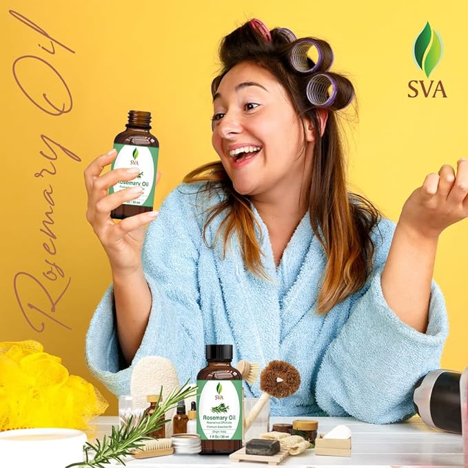 SVA Rosemary Essential Oil – 1 Fl Oz – 100% Natural Rosemary Oil for Hair, Face, Skin Care, Diffuser, Aromatherapy, Scalp, Body Massage, Soap and Candle Making – with Dropper