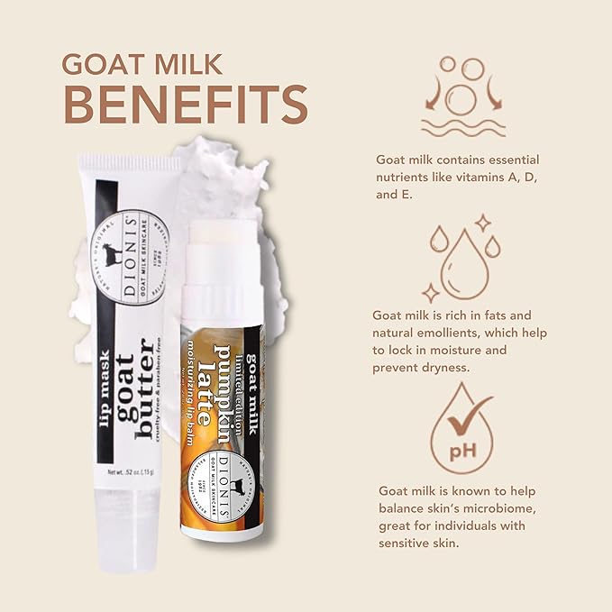 Dionis Goat Milk Skincare Pumpkin Overnight Lip Mask & Lip Balm Kit + Hand & Body Cream