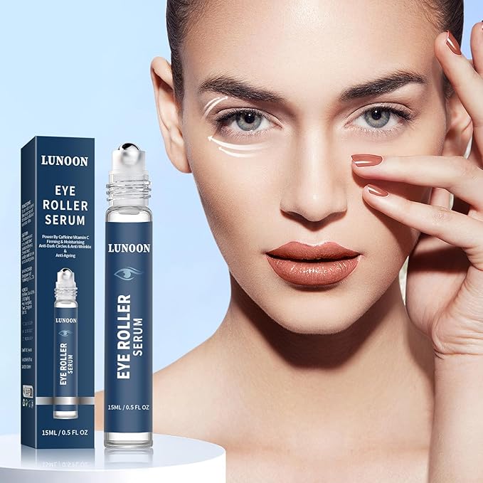 Caffeine Eye Serum for Dark Circles, 3 PCS Under Eye Ice Roller Serum for Anti Aging, Puffiness, Fine Lines, Wrinkles, Care Under Bags Eyes Cream with 360°Massage Roller-Ball