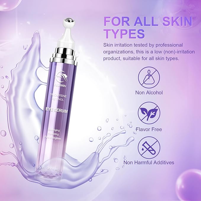 Caffeine Eye Cream for Dark Circles Under Eye Serum Eye Treatment for Wrinkles Fine Lines, Retinol Eye Cream for Puffiness and Bags Under Eye Serum with 360° Massage Roller-Ball