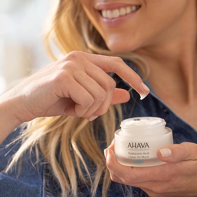 AHAVA. Hyaluronic Acid Leave-On Mask - Rich hydrating mask to replenish hydration, softens, smoothness & prevents moisture loss, with Osmoter, Hyaluronic Acid & ATPeptides, 1.7 Fl.Oz
