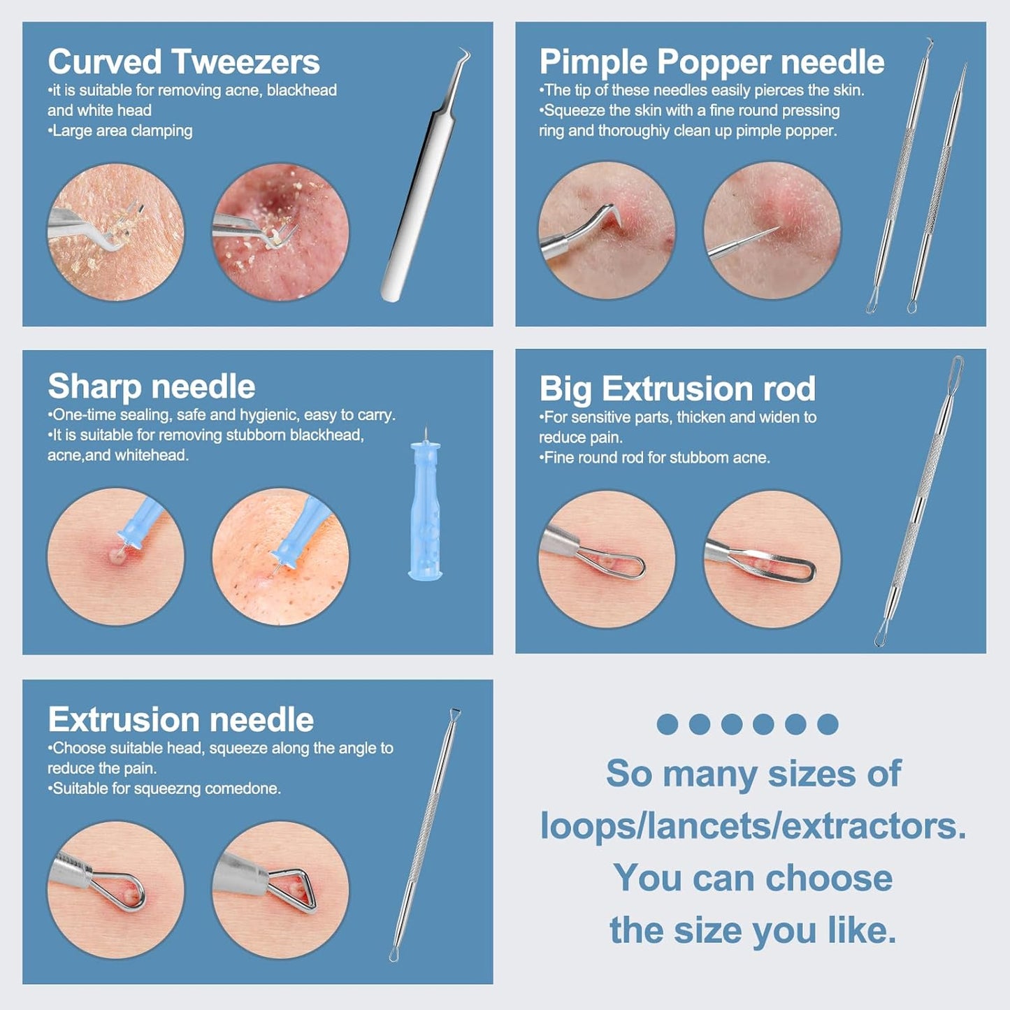 60PCS Dual Heads Blackhead Remover, Pimple Comedone Extractor, Acne Whitehead Blemish Removal Kit, Premium Stainless Steel Pimple Popper Tool kit, Risk Free for Face Skin, with Portable Box