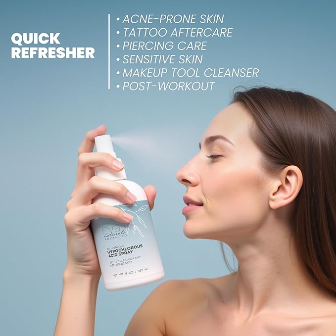 Eva Naturals Hypochlorous Acid Face Spray | Refreshing Facial Cleanser Mist for Sensitive Skin | Post-Workout Skin Toning Spray | Non-Toxic Hydrating Acne Treatment