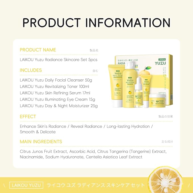 Skin Care Set, Gifts for Women, Skin Care Routine Kit for Women, Skincare Gift Set with YUZU Cleanser, Toner, Serum, Eye Cream, Face Cream Mother's Day Christmas Birthday Daughter Wife