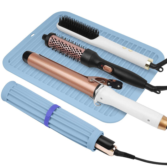 AMIJEAL Oversize Silicone Heat Resistant Mat for Hair Tools, Curling Iron Flat Iron Hair Straightener Holder Mat, Portable Hot Tools Sleeve Pad for Travel Vanity Salon(14.2" x 11.0")