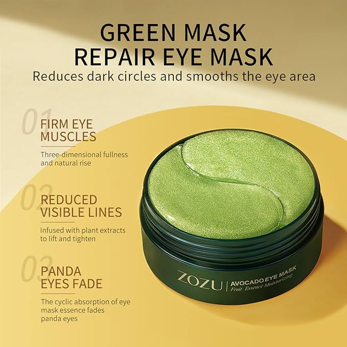 Avocado Eye Mask 60 Pcs, Under Eye Patches for Dark Circles and Puffiness, Moisturizing Nourishing Eye Treatment Mask, Moisturizing and improving eye skin dryness