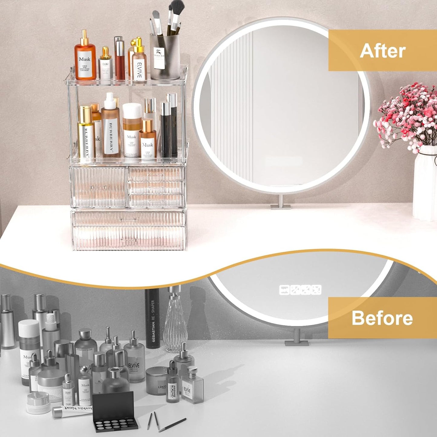 Acina Bathroom Countertop Organizers and Storage: 2-Tier 6-Drawer Makeup Organizer Countertop, Easy to Install, Ideal for Bathroom Storage, Vanity, Perfume, Large Skincare Items, Present, Clear