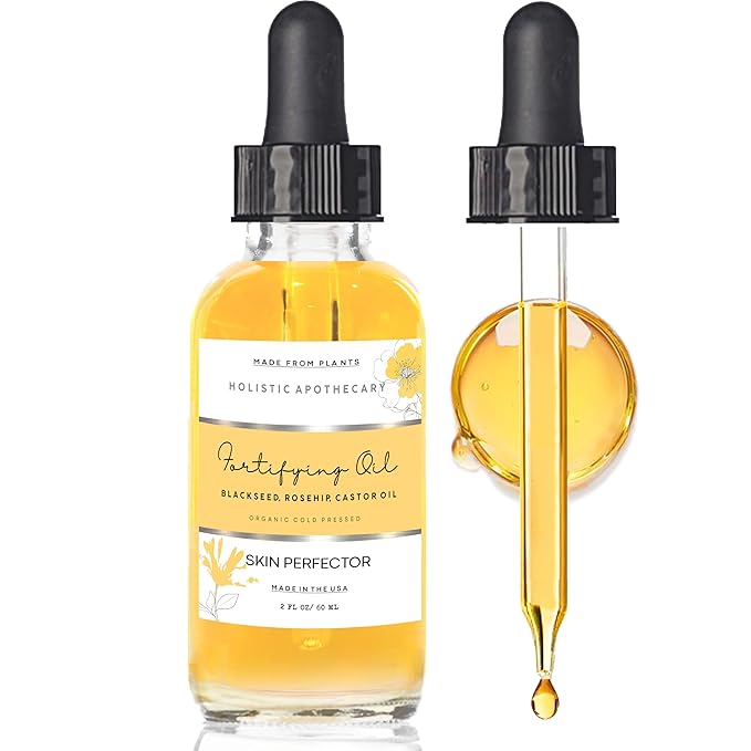 2 FL OZ Black Seed, Rosehip, Castor Oil Organic Cold Pressed Fortifying Miracle Facial Moisturizer Face Oil Anti-Aging, Nourishing, Hydrates Dry Skin Glass Bottle Hexane Free