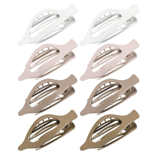 8 Pack Neutral Flat Hair Clips for Women – Large No-Slip Claw Barrettes in Cream, Blonde, Mustard Yellow & Light Brown,Shiny Finish Strong Hold for Thick & Thin Hair