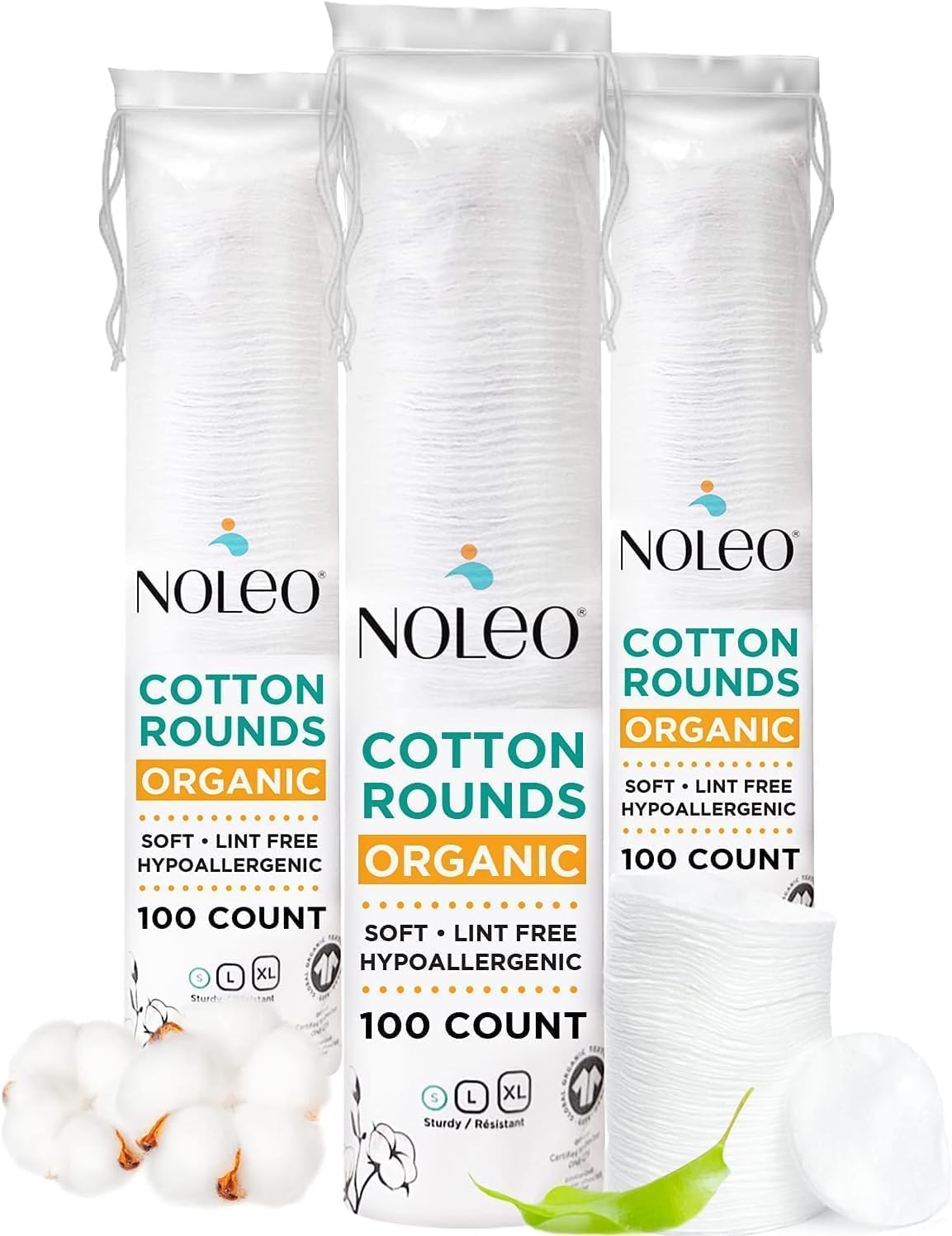 NOLEO Organic Cotton Rounds, Small 2″ Pressed & Lint-Free, Biodegradable & Compostable, 100-Count – Makeup Remover & Skincare Pads