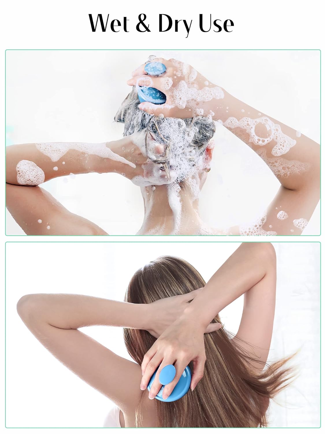 HEETA Scalp Massager with Soft Silicone Bristles for Hair Growth, Dandruff Removal and Exfoliation - Sky Blue Shampoo Brush