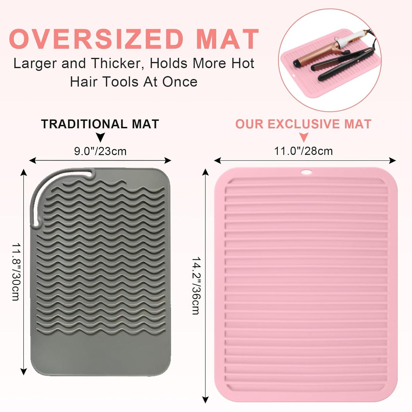 AMIJEAL Oversize Silicone Heat Resistant Mat for Hair Tools, Curling Iron Flat Iron Hair Straightener Holder Mat, Portable Hot Tools Sleeve Pad for Travel Vanity Salon(14.2" x 11.0")