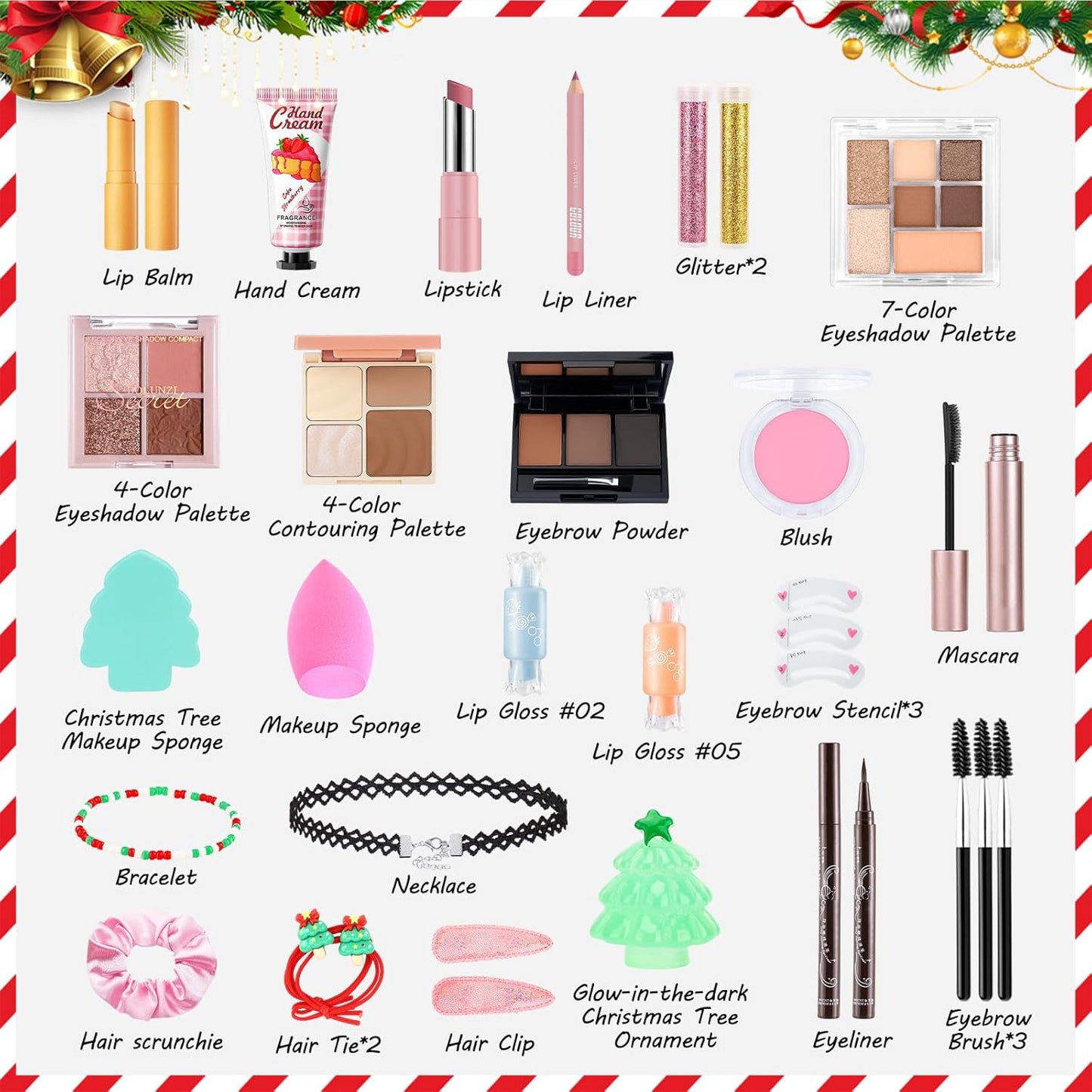 Erinde Makeup Advent Calendar 2025, 24 Days Christmas Makeup Gift Set for Women & Teen Girls, Holiday Beauty Countdown Calendar with Full Makeup & Tools, Festive Xmas Surprise Kit & Stocking Stuffers