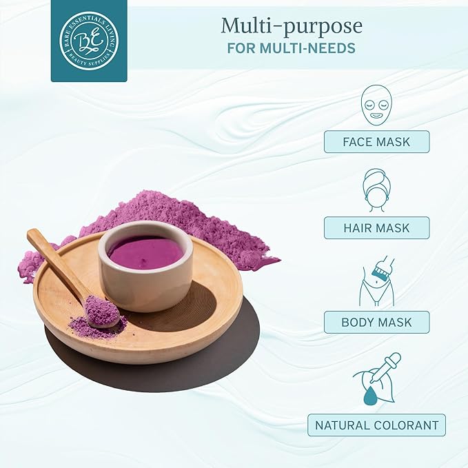 Bare Essentials Living - Purple Kaolin Clay Powder (12oz) 100% Natural Purple Powdered Clay for Seed Bombs, Clay Mask, DIY Spa, Soap, Bath Bomb, Deodorant, Can be Used as Kaolin Clay for Gardening
