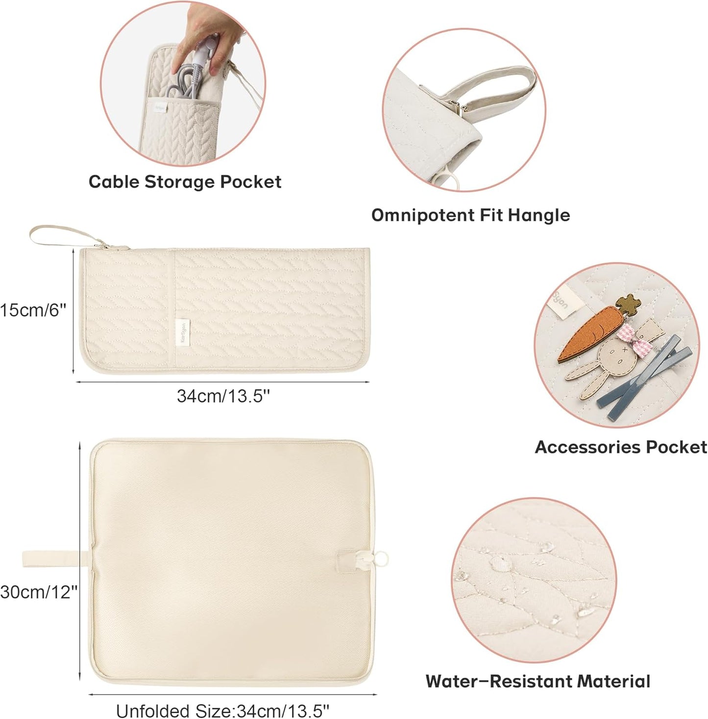 Hot Tools Organizer Heat Resistant Mat Case Hair Tools Holder Travel Bag Portable Hair Styling Tools Cover Pouch for Curling Iron,Flat Iron,Hair Straightener (Beige)