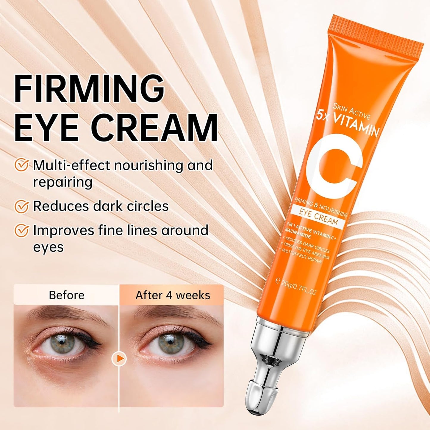 Vitamin C Skin Care Set - 4PCS Travel Skin Care Set With Facial Cleanser, Eye Cream, Serum & Face Cream - Korean Facial Skincare Set for Teen Girls and Women for Moisturizing, Anti-Aging, Anti-Wrinkle