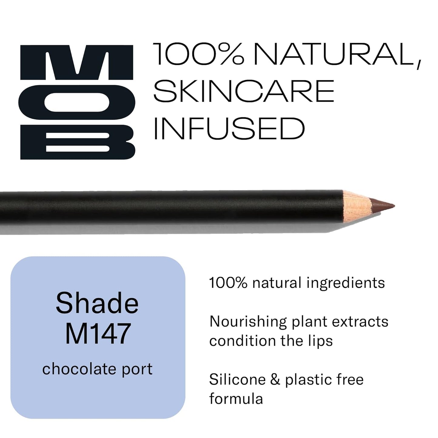 MOB Beauty Smooth Precision Waterproof Lip Liner M147 Chocolate Port – Long-Wearing, Glide-On Formula with 100% Natural Ingredients, Vegan and Cruelty-Free, Plastic-Free Formula and Packaging