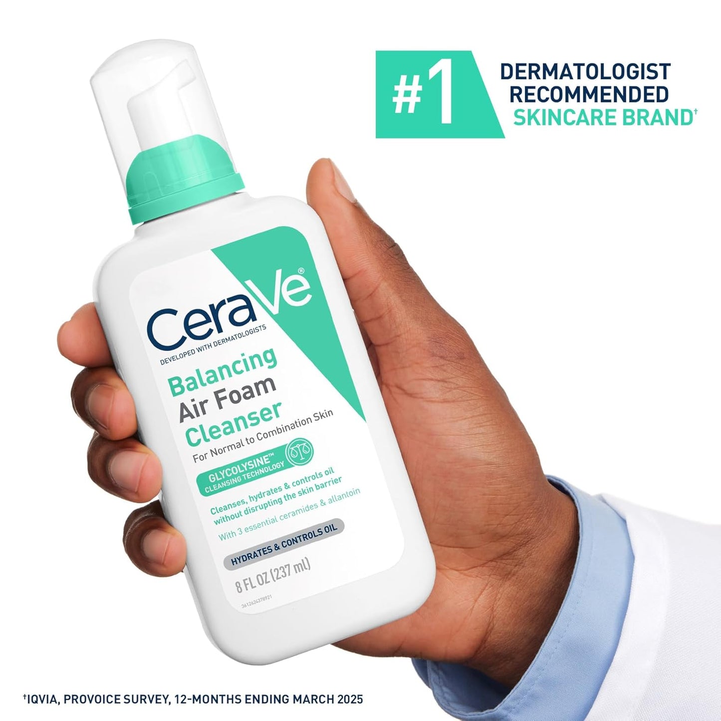 CeraVe Balancing Air Foam Face Wash, Foaming Facial Cleanser For Combination Skin, 8HR Oil Control + 24HR Hydration, Fragrance-Free & Non-Comedogenic, With Glycolysine™ & 3 Essential Ceramides, 8oz