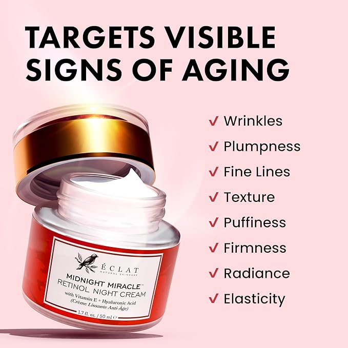 Eclat Skincare Retinol Night Cream – 2.5% Retinol & Hyaluronic Acid Face Moisturizer for Wrinkles, Fine Lines & Hydration – Firming Anti Aging Cream for Smooth, Radiant Skin 1.7 fl oz