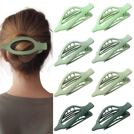 8 Pack Green Flat Hair Clips – Matte Large French Green Claw Clips for Women & Girls, No-Slip Strong Hold Gradient Barrettes for Thick or Thin Hair, Nature Inspired Cottagecore Look