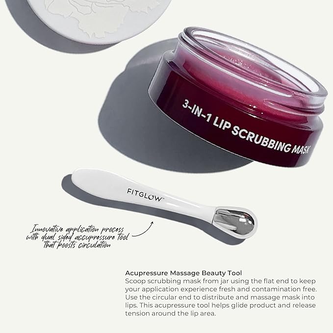 Fitglow Beauty 3-in-1 Lip Scrubbing Mask | Plant-Powered Natural Exfoliate Scrub, Treats & Nourishes Dry Cracked Chapped Lips | Soft & Smooth Pout Moisturizer for Lip Skincare | (0.5 oz | 15 ml)