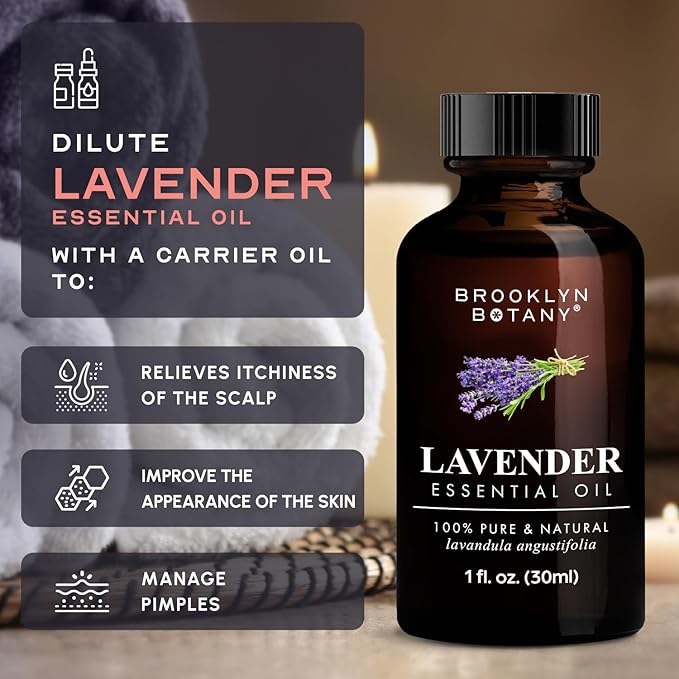 Brooklyn Botany Lavender Essential Oil – 100% Pure and Natural – Premium Grade Oil with Dropper - for Aromatherapy and Diffuser - 1 Fl Oz
