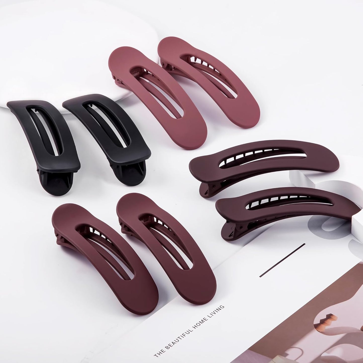 8 Pcs Large Lay Flat Claw Clips for Women French Side Slide Barrettes for Thin Fine Hair Rectangle Alligator Hair Accessories,Matte Black Red