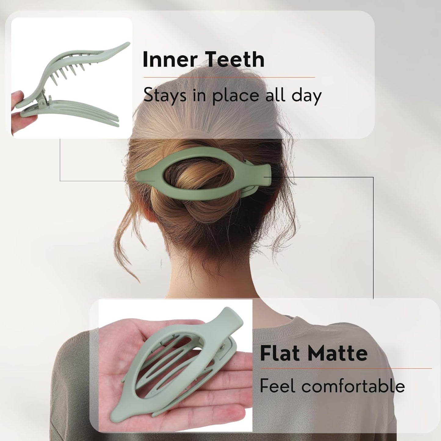 8 Pack Green Flat Hair Clips – Matte Large French Green Claw Clips for Women & Girls, No-Slip Strong Hold Gradient Barrettes for Thick or Thin Hair, Nature Inspired Cottagecore Look