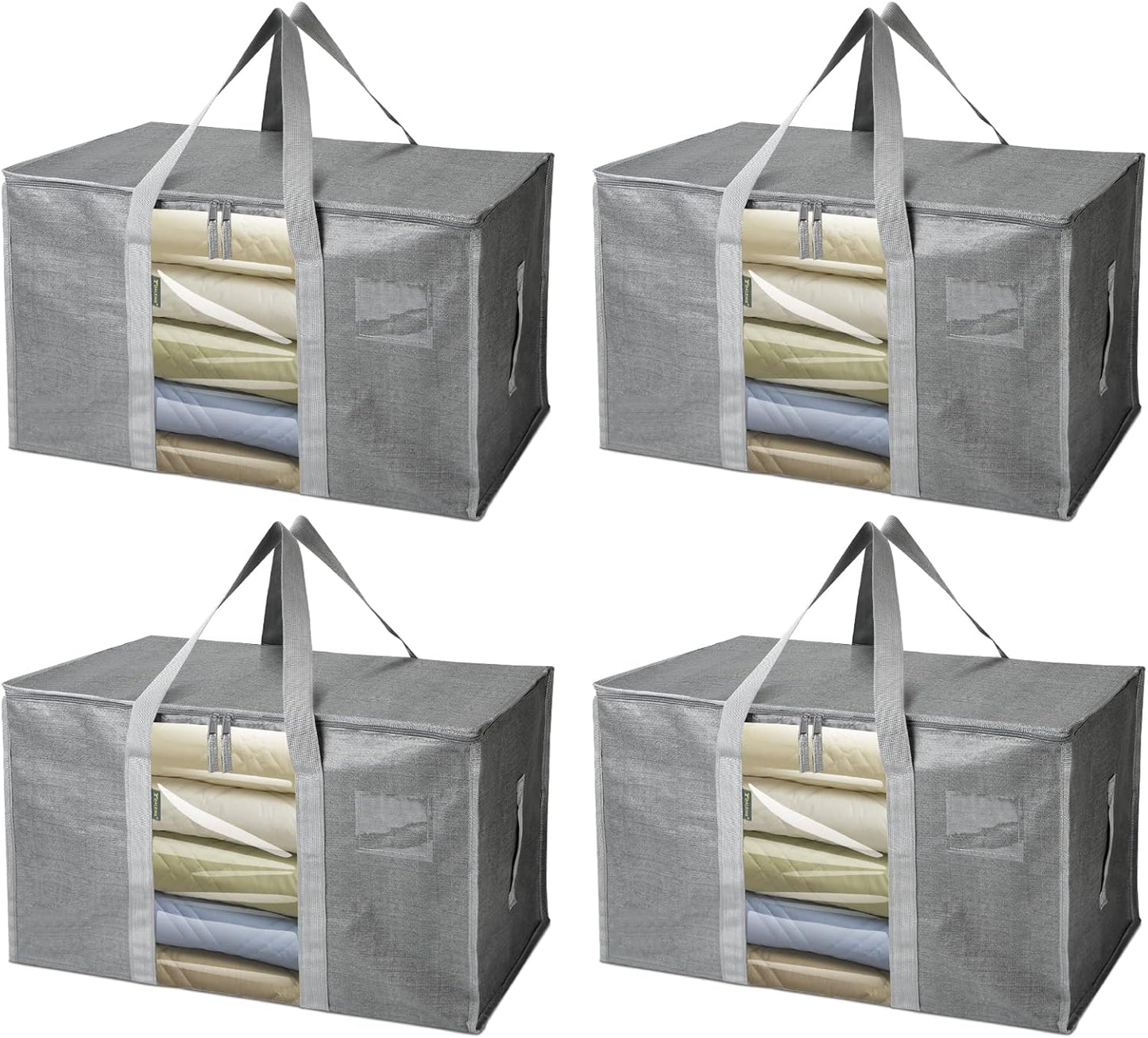 BALEINE 4-Pack Oversized Moving Bags with Reinforced Handles, Heavy-Duty Storage Tote Moving Supplies for Packaging, Camping (Gray w/Window, 4-Pack)