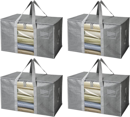 BALEINE 4-Pack Oversized Moving Bags with Reinforced Handles, Heavy-Duty Storage Tote Moving Supplies for Packaging, Camping (Gray w/Window, 4-Pack)