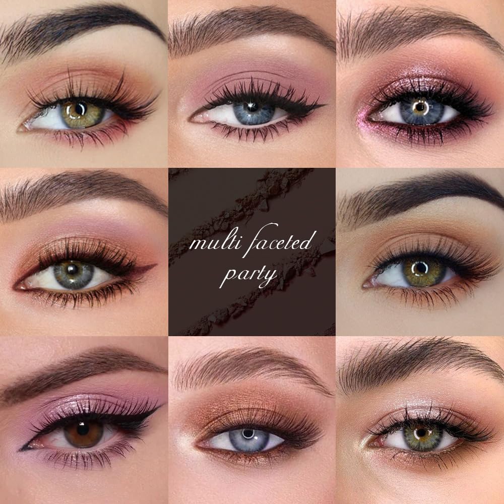 Sixteen Color Matte Shimmer Eyeshadow Makeup Palette, Nude Rose Red Brown Purple Coffee Yellow 16 Color Series, Daily Life & Prom Velvety Matte Glitter Finish Eye Makeup Looks,Vegan & Cruelty-Free 02