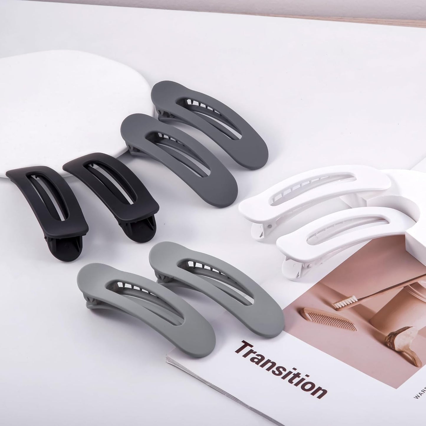 8 Pcs Large Lay Flat Claw Clips for Women French Side Slide Barrettes for Thin Fine Hair Rectangle Alligator Hair Accessories,Matte Black Gray White