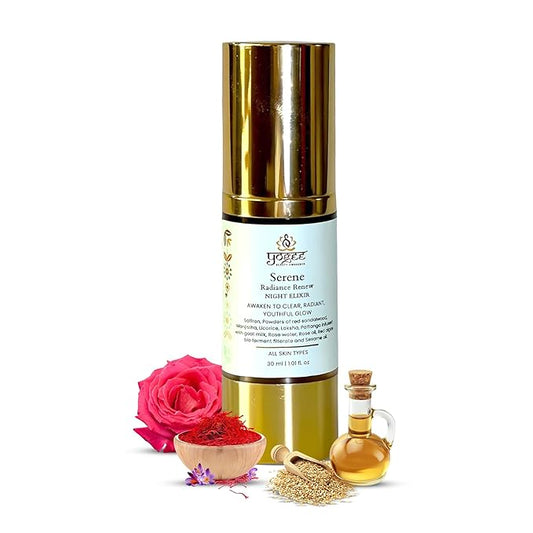 YOGEE Natural Night Skin Elixir | Night Cream for Wrinkles, Reduced Line, Dark Spots | Goat Milk, Saffron, Sesame Oil | 30ml