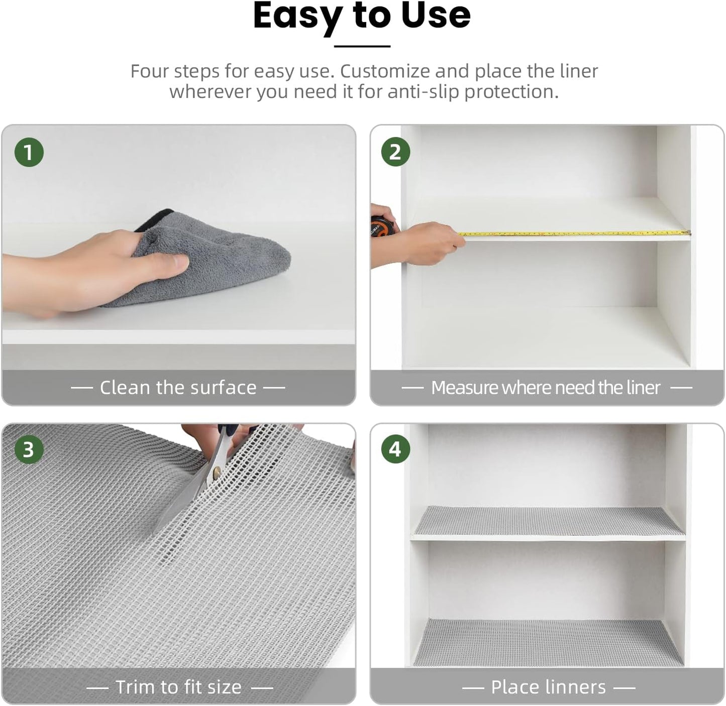 BAGAIL Drawer and Shelf Liner, 12 in X 20 Ft Non-Adhesive Shelf Liners for Kitchen Cabinets, Thick Strong Grip Liners for Desk, Shelves, Bathroom Drawers, Cabinet Protection - LightGrey