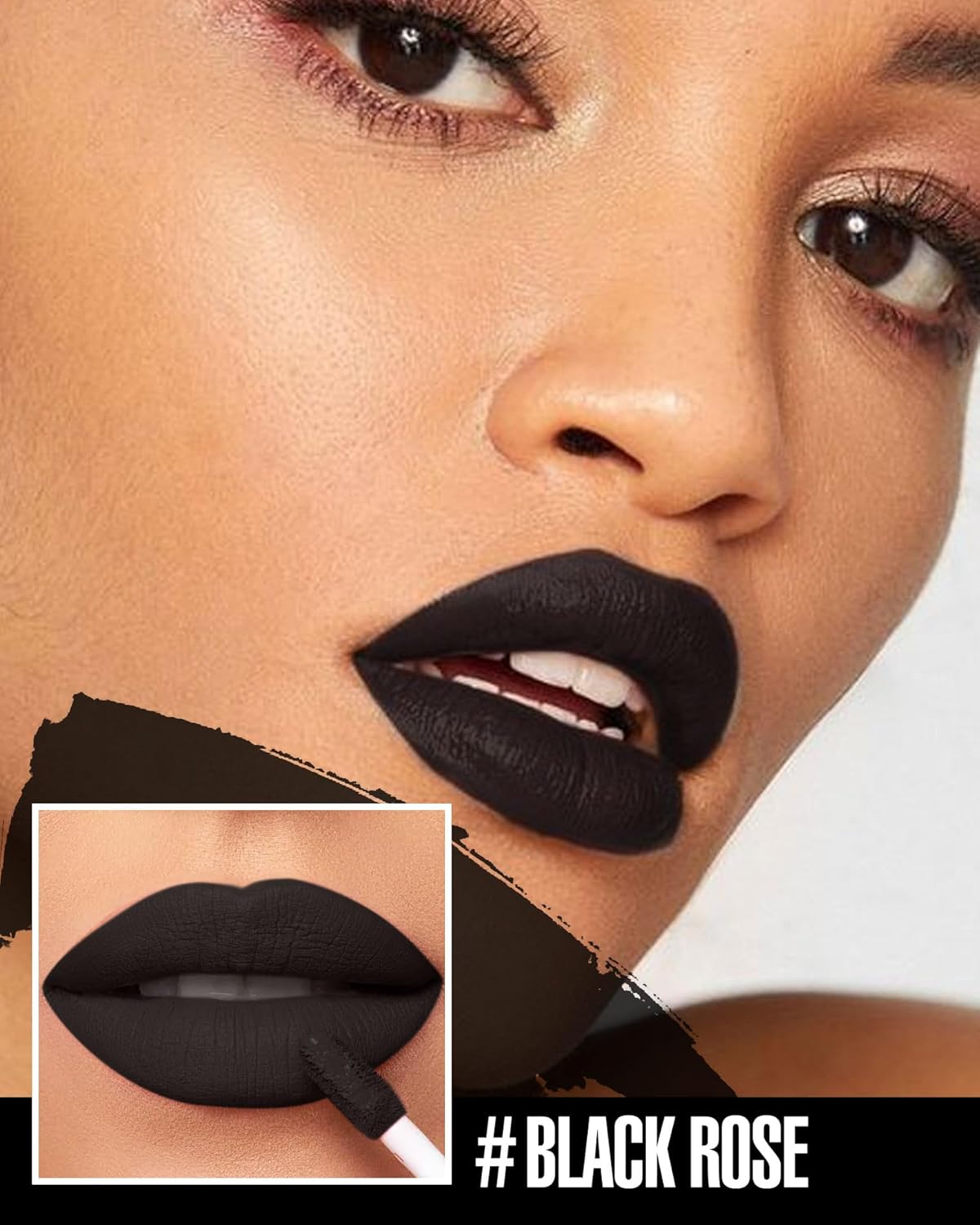 Black Lipstick Matte Liquid Lipstick Long Lasting for Women Smudgeproof Lipsticks Color Stay Dark Black Lipsticks Vegan Cruelty-Free Lip Gloss (911 Black Rose)