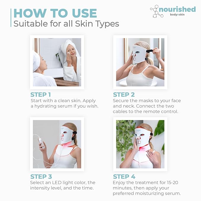LED Face and Neck Mask with Near-Infrared - Blue, Red Light Therapy for Face - 228 LEDs - Skincare Tool for Wrinkles, Anti-Aging