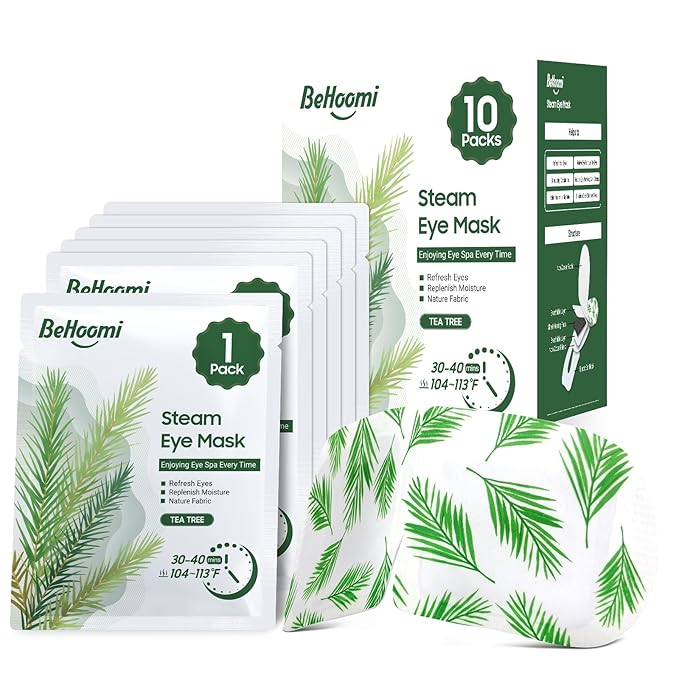 Steam Eye Mask, 10 Packs Heated Eye Mask, Self Heating Disposable SPA Warm Compress for Eyes Sleep Mask, Soothing Moist Heat Eye Masks, Travel Essentials & Relaxation Gifts (Tea Tree Scent)