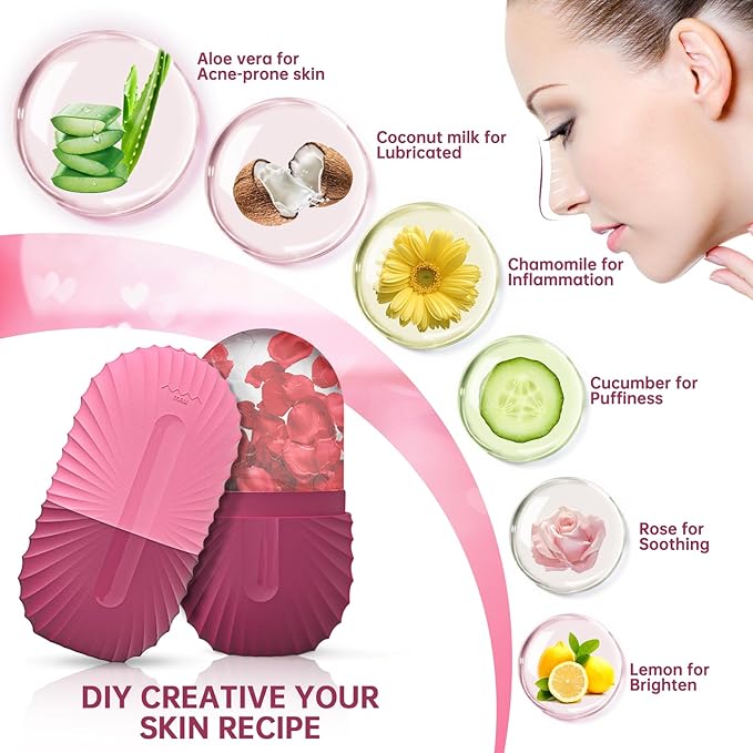 Ice Face Roller, Ice Cube Roller for Face，Facial Beauty Ice Roller Skin Care Tools,De-Puff Eye Bags, Reduce Migraine Pain（Red）
