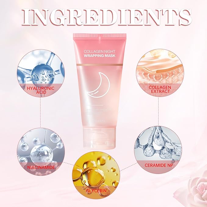 Collagen Night Wrapping Mask, Collagen Overnight Wrapping Peel off Facial Mask, Overnight Face Masks for Women, Korean Peel off Face Mask for Hydrates and Tightens Skin, 2.53 fl.oz (1)