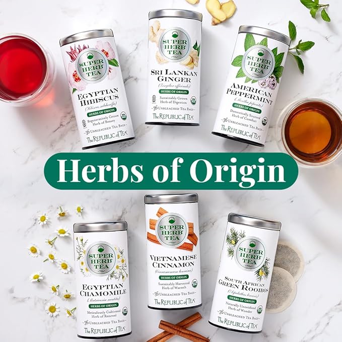 The Republic of Tea — Organic American Peppermint SuperHerb Tea Tin, 36 Herbal Tea Bags, Naturally Caffeine-Free Herbs of Origin