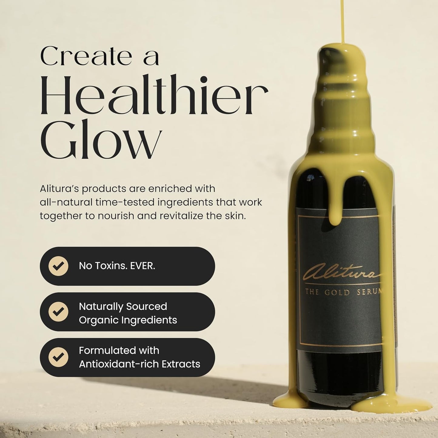 Alitura Anti-Aging Peptide & Collagen Gold Serum for Face – with Vitamin A, CoQ10 & Astaxanthin – Korean-Inspired Hydrating Serum for Wrinkles, Radiance & Firmness – 50ml