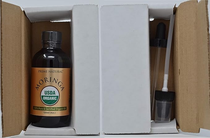 PRIME NATURAL Organic Moringa Oil USDA Certified, 100% Pure, Cold Pressed, Virgin, Unrefined Oil (4oz /120ml) - Joints, Skin, Face, Body & Hair - Vegan - Food Grade - Natural Moisturizer