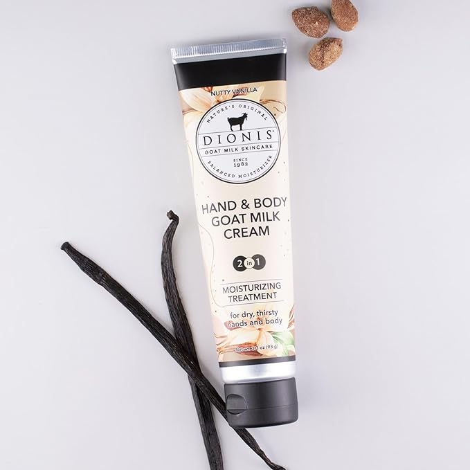 Dionis Goat Milk Skincare 3.3oz Nutty Vanilla Hand & Body Cream - Travel Size Hand Lotion For Hydrating & Moisturizing Dry Skin - Cruelty Free Cream Made In The USA - Paraben Free Formula