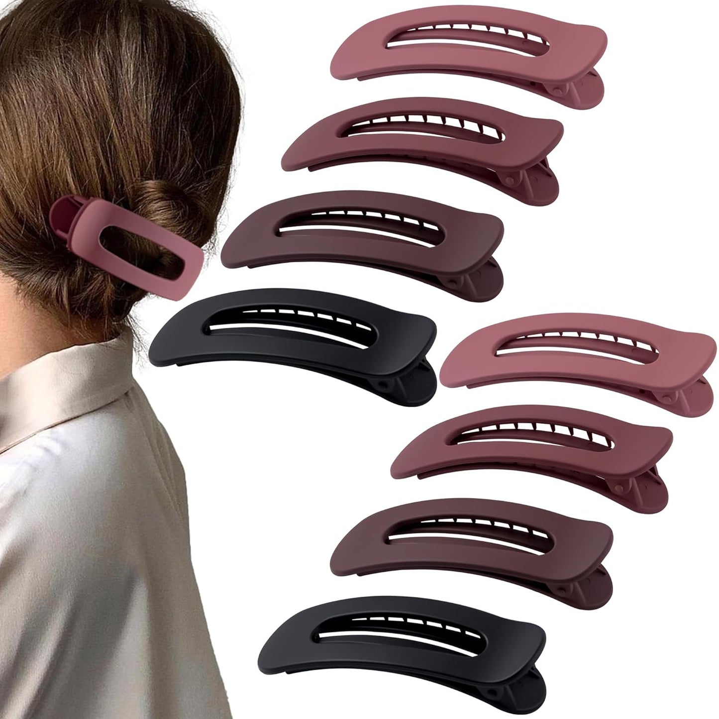 8 Pcs Large Lay Flat Claw Clips for Women French Side Slide Barrettes for Thin Fine Hair Rectangle Alligator Hair Accessories,Matte Black Red