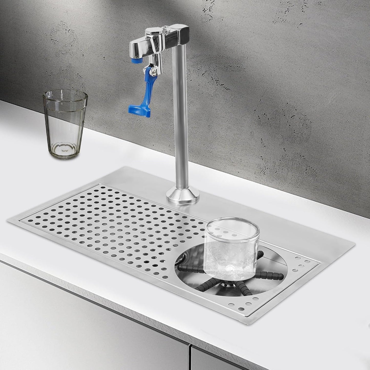 Commercial Cup Washer, Stainless Steel Wine Glass Washing Machine Bar Glass Washer Cup Cleaning Rinser with Faucet, Multi Angle Water Outlet Cup Washer for Bar Cafe Restaurant