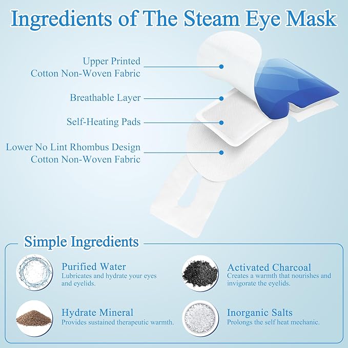 16 Packs Steam Eye Mask, Heated Eye Mask for Sleeping, Warm Compress for Eyes, Self Heating Disposal Eye Mask Comfortable Sleep Mask for Home, Office, Spa, Travel Essentials