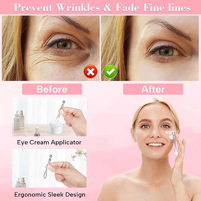2PCS Under Eye Patches Silicone, Reusable Under Patches Plump Fine Lines & Wrinkles with Metal Eye Cream Applicator, Tin Case